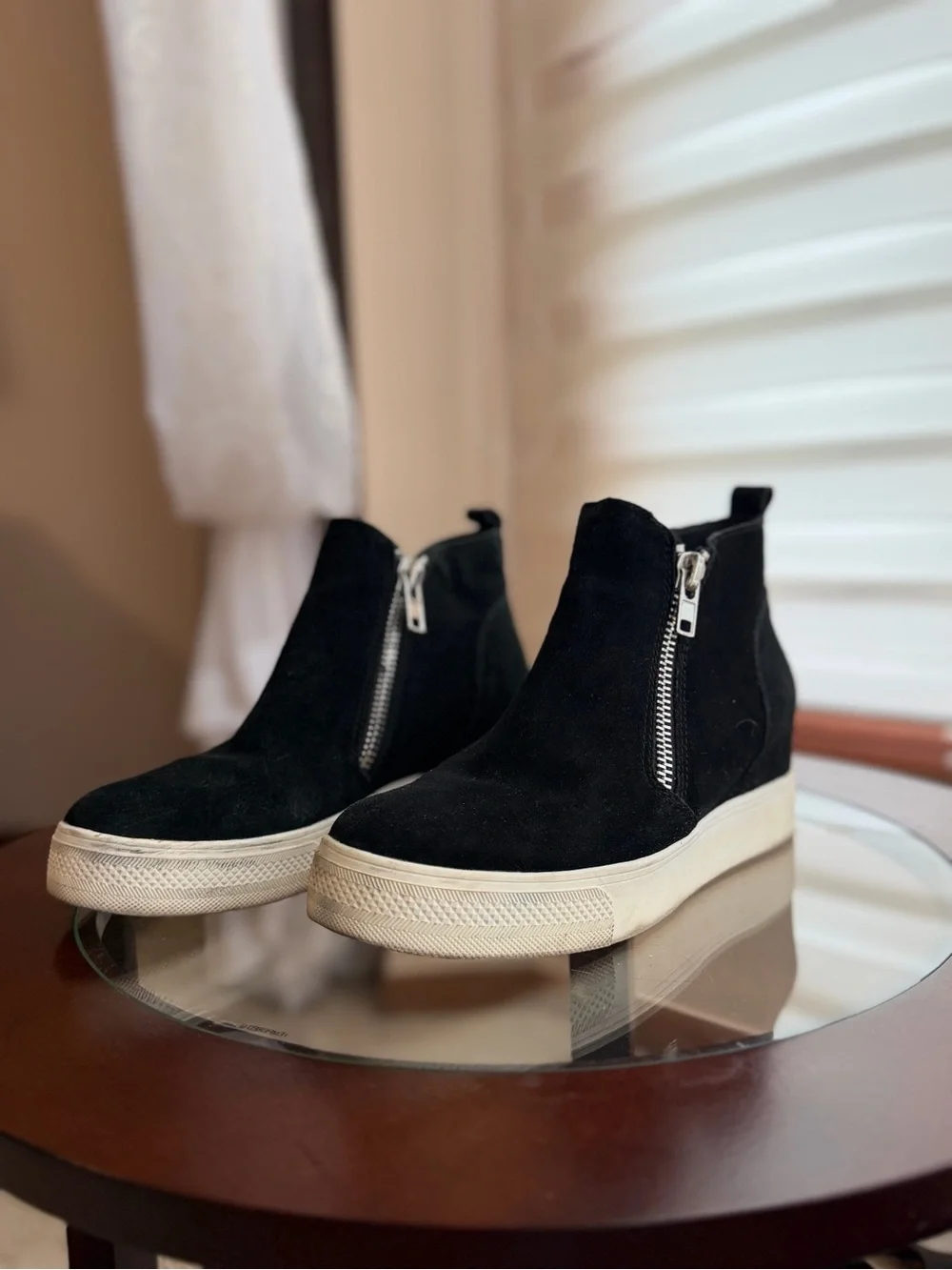 Steve Madden Black Suede Platform Zip Ankle Boots